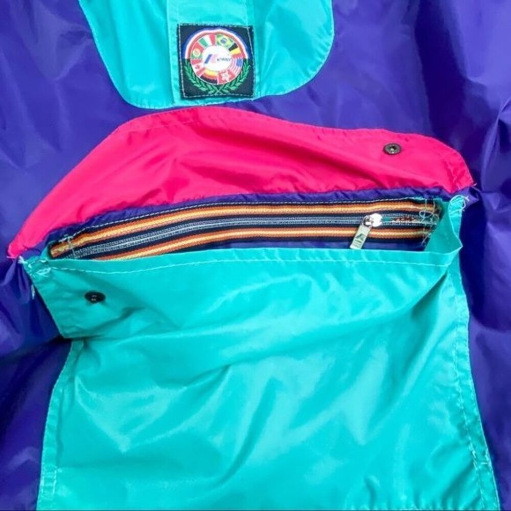 KWAY Multi Color Waterproof Hooded Windbreaker 2 in 1 Bag S - Picture 10 of 16